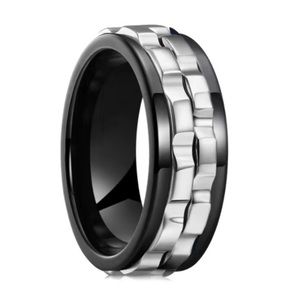 Black & Silver Spinning Gears Fidget Ring